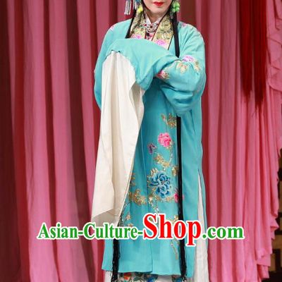 Chinese Beijing Opera Diva Che Jingfang Apparels Shi Wen Hui Costumes and Headpieces Traditional Peking Opera Hua Tan Dress Actress Blue Garment