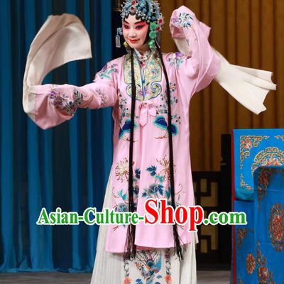 Chinese Beijing Opera Actress Apparels Shi Wen Hui Costumes and Headpieces Traditional Peking Opera Hua Tan Pink Dress Diva Shen Wan E Garment