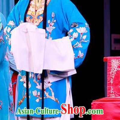 Chinese Beijing Opera Rich Lady Che Jingfang Apparels Shi Wen Hui Costumes and Headpieces Traditional Peking Opera Hua Tan Dress Young Beauty Blue Garment