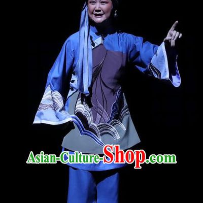 Chinese Beijing Opera Elderly Female Apparels Jing Hai Hun Costumes and Headpieces Traditional Peking Opera Fisher Woman Dress Garment