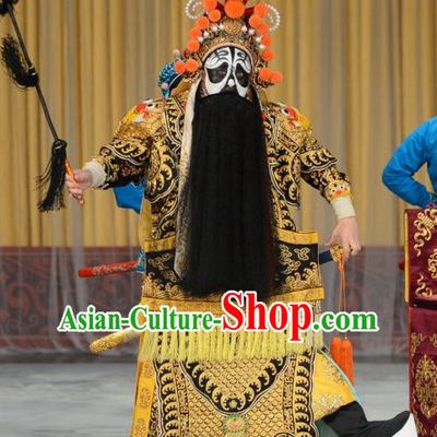 Xiang Yu Chinese Peking Opera Chu King Garment Costumes and Headwear Beijing Opera Laosheng Apparels Monarch Armor Clothing
