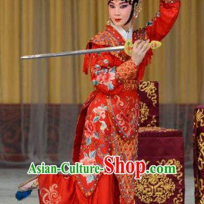 Chinese Beijing Opera Imperial Concubine Yu Ji Apparels Xiang Yu Costumes and Headpieces Traditional Peking Opera Actress Red Dress Hua Tan Garment