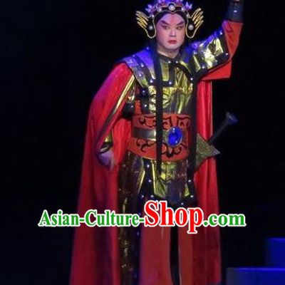 Saving Orphan Chinese Ping Opera General Armor Garment Costumes and Helmet Pingju Opera Wusheng Han Jue Apparels Clothing