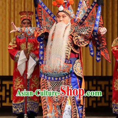 Yi Zhan Cheng Gong Chinese Peking Opera General Yan Yan Kao Suit with Flags Garment Costumes and Headwear Beijing Opera Military Officer Apparels Armor Clothing