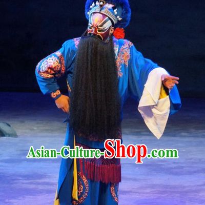 Seven Heros Five Gallants Chinese Peking Opera Martial Male Garment Costumes and Headwear Beijing Opera Swordsman Apparels Takefu Blue Clothing