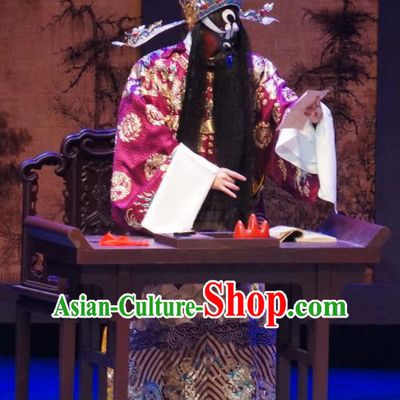 Seven Heros Five Gallants Chinese Peking Opera Official Bao Zheng Garment Costumes and Headwear Beijing Opera Laosheng Apparels Elderly Male Clothing