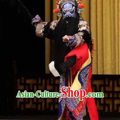 Xing Han Tu Chinese Peking Opera Martial Male Garment Costumes and Headwear Beijing Opera Bodyguard Apparels Wusheng Clothing