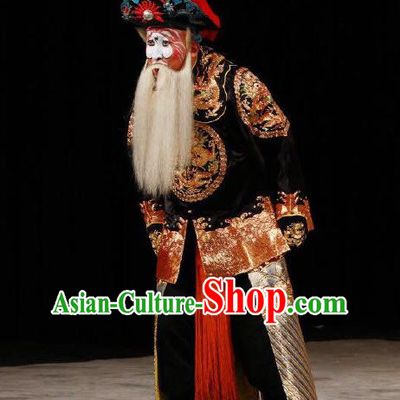 Xing Han Tu Chinese Peking Opera Old Soldier Garment Costumes and Headwear Beijing Opera Laosheng Apparels Bodyguard Clothing