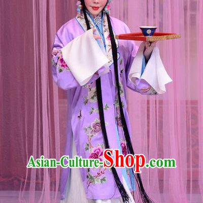 Chinese Beijing Opera Hua Tan Apparels Liu Lanzhi Costumes and Headpieces Traditional Peking Opera Tsing Yi Purple Dress Actress Garment