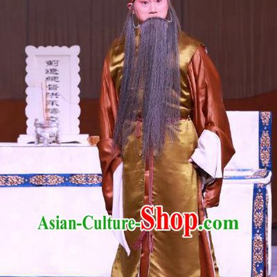 Hong Mu Ma Chou Chinese Peking Opera Laosheng Garment Costumes and Headwear Beijing Opera Elderly Male Apparels Landlord Hong Chengchou Clothing