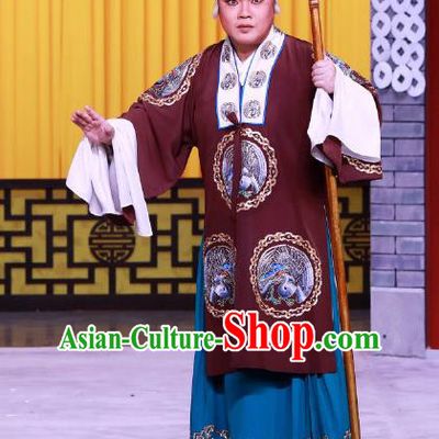 Chinese Beijing Opera Dame Apparels Hong Mu Ma Chou Costumes and Headpieces Traditional Peking Opera Pantaloon Dress Elderly Female Garment