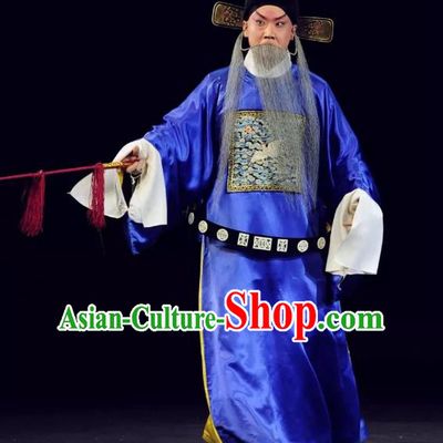 Return to the Han Dynasty Chinese Peking Opera Elderly Male Garment Costumes and Headwear Beijing Opera Jing Role Apparels Envoy Official Clothing