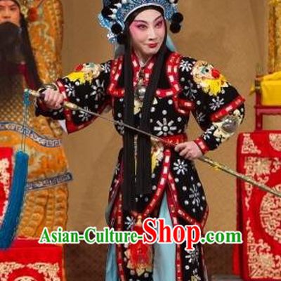 Chinese Beijing Opera Female Soldier Apparels Xun Guanniang Costumes and Headpieces Traditional Peking Opera Swordswoman Dress Armor Garment