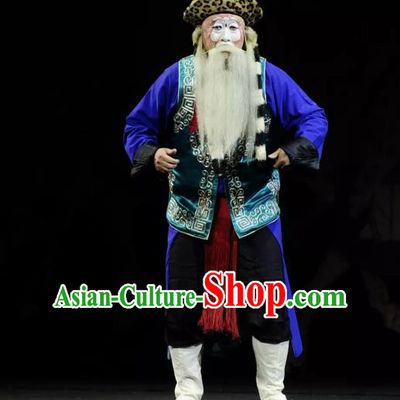 Return to the Han Dynasty Chinese Peking Opera Old Soldier Garment Costumes and Headwear Beijing Opera Chou Role Apparels Clothing