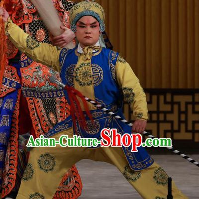 Dingjun Mount Chinese Peking Opera Wusheng Garment Costumes and Headwear Beijing Opera Takefu Apparels Soldier Clothing