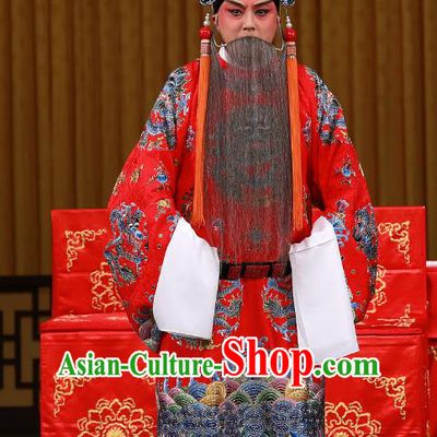 Dingjun Mount Chinese Peking Opera Lord Liu Bei Garment Costumes and Headwear Beijing Opera Laosheng Apparels Emperor Clothing