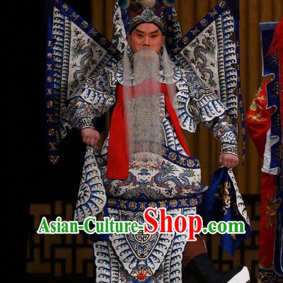 Dingjun Mount Chinese Peking Opera Armor Garment Costumes and Headwear Beijing Opera General Huang Gai Apparels Kao with Flags Clothing