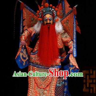 Zhan Wan Cheng Chinese Peking Opera Martial Male Kao Garment Costumes and Headwear Beijing Opera Apparels General Wei Dian Armor Clothing with Flags
