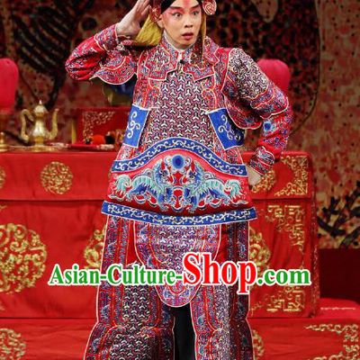 Zhai Ying Hui Chinese Peking Opera Takefu Armor Garment Costumes and Headwear Beijing Opera Wusheng Apparels Martial Male Tang Jiao Clothing