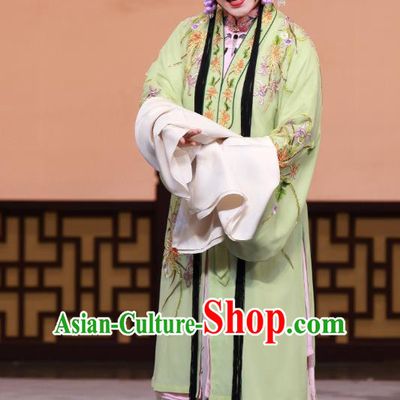 Chinese Beijing Opera Young Mistress Apparels Chun Gui Meng Costumes and Headpieces Traditional Peking Opera Actress Green Dress Hua Tan Garment