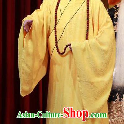 Sha Qiao Jian Bie Chinese Peking Opera Garment Costumes and Headwear Beijing Opera Monk Xuan Zhuang Yellow Robe Apparels Clothing
