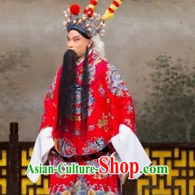 Daming Prefecture Chinese Peking Opera Old Man Garment Costumes and Headwear Beijing Opera Laosheng Apparels Elderly Male Clothing