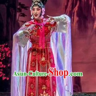Chinese Beijing Opera Goddess Dance Apparels Daming Prefecture Costumes and Headpieces Traditional Peking Opera Hua Tan Red Dress Garment