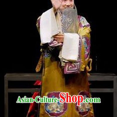 Shen Tou Ci Tang Chinese Peking Opera Elderly Male Garment Costumes and Headwear Beijing Opera Laosheng Apparels Official Lu Bing Clothing