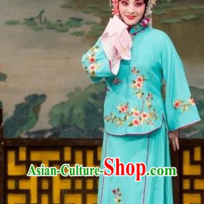 Chinese Beijing Opera Young Mistress Apparels Daming Prefecture Costumes and Headpieces Traditional Peking Opera Actress Blue Dress Garment
