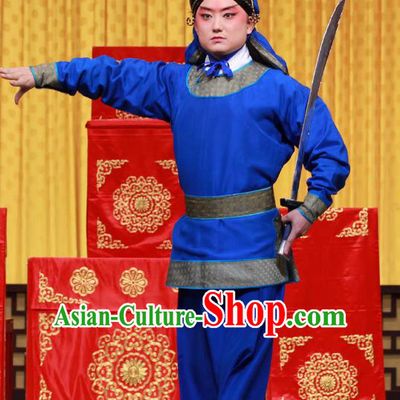 Mu Ke Zhai Chinese Peking Opera Wusheng Garment Costumes and Headwear Beijing Opera Takefu Apparels Soldier Clothing