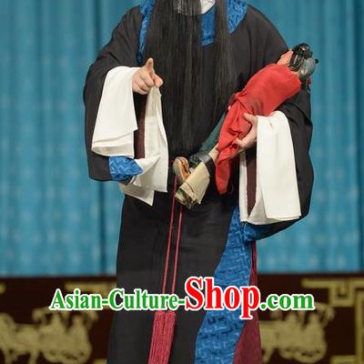 Chun Qiu Bi Chinese Peking Opera Elderly Male Garment Costumes and Headwear Beijing Opera Scholar Apparels Official Historian Wang Shaozhi Clothing