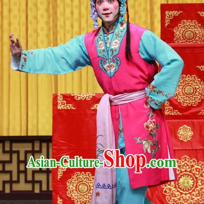 Chinese Beijing Opera Young Lady Apparels Mu Ke Zhai Costumes and Headpieces Traditional Peking Opera Servant Girl Dress Garment