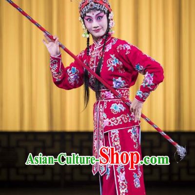 Chinese Beijing Opera Female Swordsman Apparels Yang Paifeng Costumes and Headpieces Traditional Peking Opera Martial Lady Dress Garment