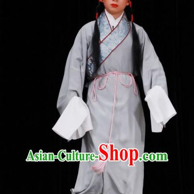 Sang Yuan Ji Zi Chinese Peking Opera Wa Wa Sheng Garment Costumes and Headwear Beijing Opera Young Boy Grey Apparels Clothing