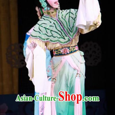 Chinese Beijing Opera Dancer Lady Apparels Lv Zhu Zhui Lou Costumes and Headpieces Traditional Peking Opera Young Female Dress Diva Garment