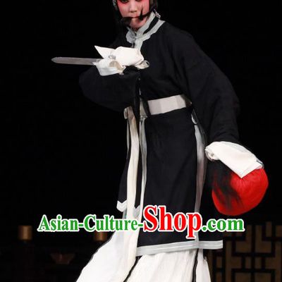Chinese Beijing Opera Tsing Yi Black Apparels Qing Shuang Sword Costumes and Headpieces Traditional Peking Opera Young Female Dress Distress Maiden Shen Xuezhen Garment