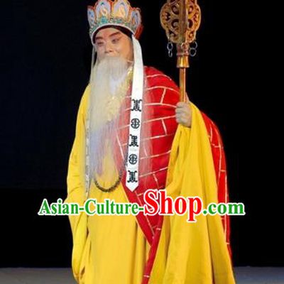 Wu Zetian Chinese Peking Opera Monk Cassock Garment Costumes and Headwear Beijing Opera Elderly Male Apparels Frock Clothing