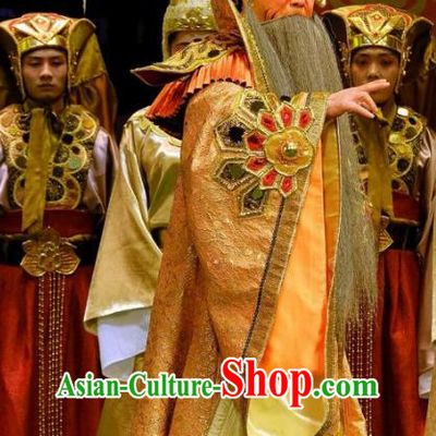 Love of Guan Yin Chinese Peking Opera Elderly Male Garment Costumes and Headwear Beijing Opera King Miaozhuang Apparels Clothing