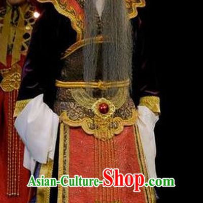 Love of Guan Yin Chinese Peking Opera Old King Garment Costumes and Headwear Beijing Opera Elderly Male Apparels Laosheng Clothing