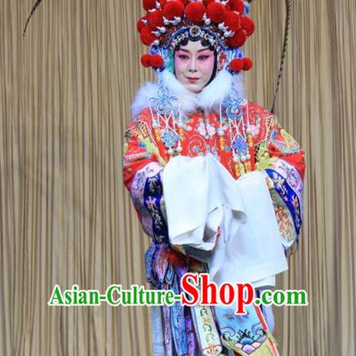 Chinese Beijing Opera Tao Ma Tan Apparels Mu Hu Guan Costumes and Headdress Traditional Peking Opera Female General Dress Garment