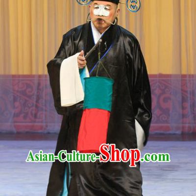 Qing Guan Ce Chinese Peking Opera Chou Garment Costumes and Headwear Beijing Opera Apparels Clown Pan Mei Official Clothing
