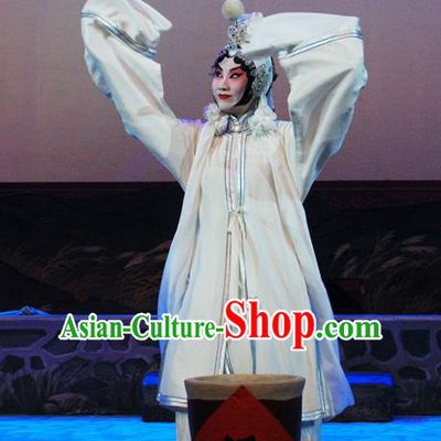 Chinese Beijing Opera Tsing Yi Apparels Ju Da Gang Costumes and Headdress Traditional Peking Opera Fairy White Dress Actress Wang Daniang Garment