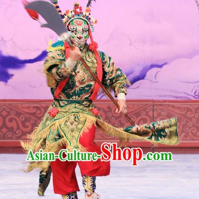 Ju Da Gang Chinese Peking Opera Martial Male Armor Garment Costumes and Headwear Beijing Opera Swordsman Apparels Soldier Clothing