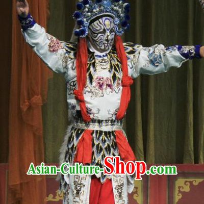 Ju Da Gang Chinese Peking Opera Takefu Garment Costumes and Headwear Beijing Opera Swordsman Apparels Martial Male Soldier Clothing