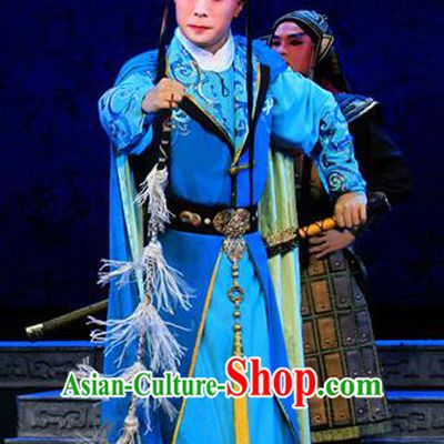 King Zhao Wuling Chinese Peking Opera Prince Zhao Zhang Garment Costumes and Headwear Beijing Opera Young Male Apparels Xiaosheng Blue Clothing