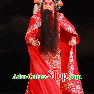 Feng Yu Xing Huang Qi Chinese Peking Opera Elderly Male Garment Costumes and Headwear Beijing Opera Laosheng Apparels Chief Song Jiang Clothing