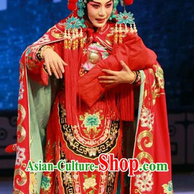 Chinese Beijing Opera Tao Ma Tan Red Apparels Nan Jie Guan Costumes and Headdress Traditional Peking Opera Blues Red Dress Heroine Xu Jinhua Garment