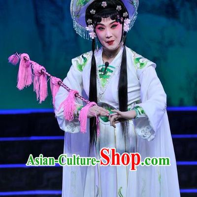 Chinese Beijing Opera Young Female Apparels Qi Nv Wu Rong Costumes and Headdress Traditional Peking Opera Country Woman Dress Garment