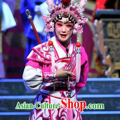Chinese Beijing Opera Martial Female Apparels Qi Nv Wu Rong Costumes and Headdress Traditional Peking Opera General Armor Dress Garment