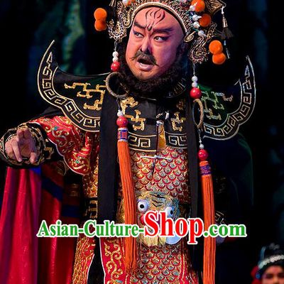Lu Shui Yi Shan Chinese Peking Opera Yi King Apparels Costumes and Headpieces Beijing Opera Painted Face Garment Chief Meng Huo Clothing